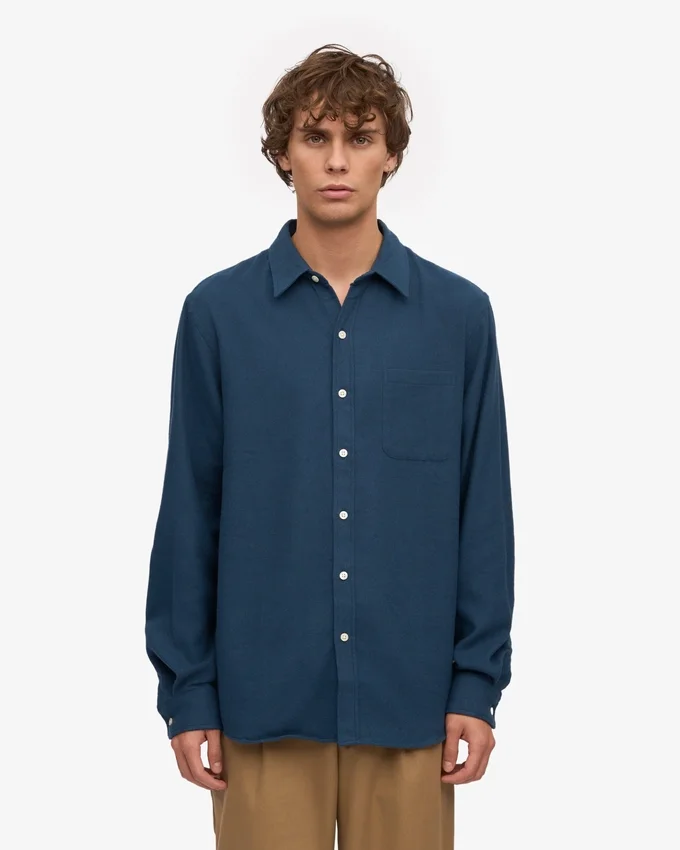 Camisa de franela orgánica - Azul petróleo