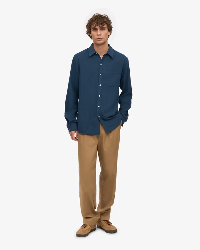 Camisa de franela orgánica - Azul petróleo