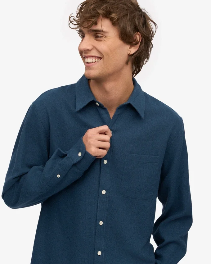 Camisa de franela orgánica - Azul petróleo
