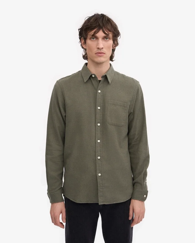 Camisa de franela orgánica - verde oliva apagado