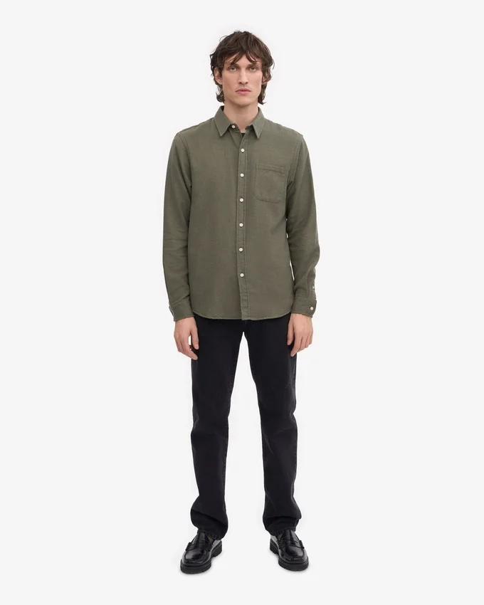 Camisa de franela orgánica - verde oliva apagado