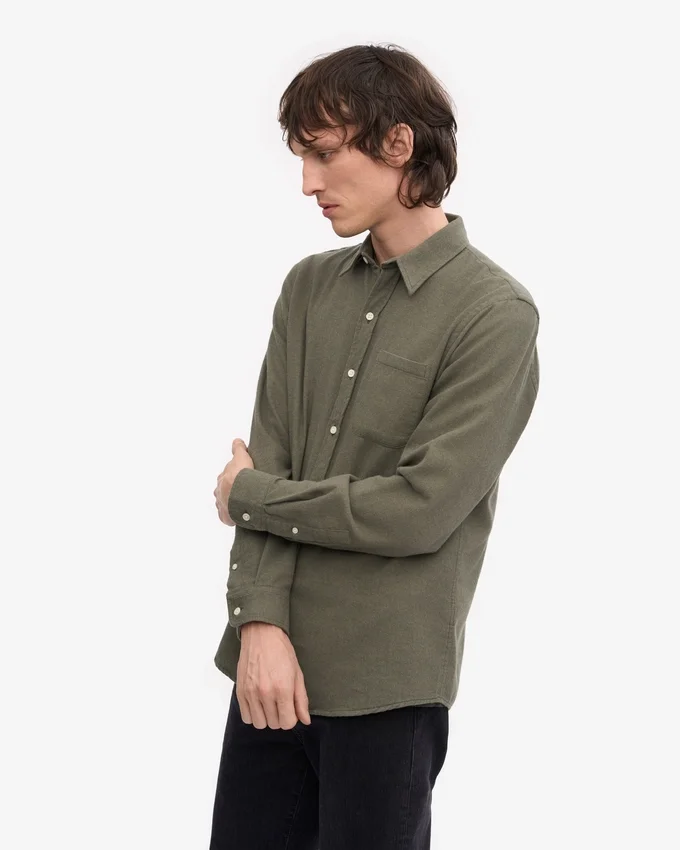 Camisa de franela orgánica - verde oliva apagado