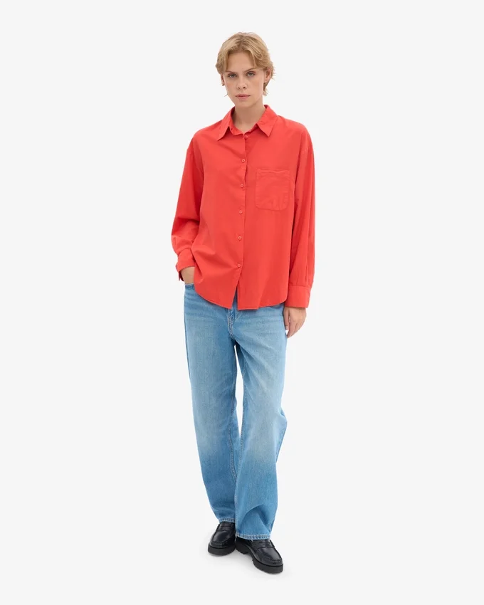 Camisa orgánica de corte holgado - Rojo mandarina