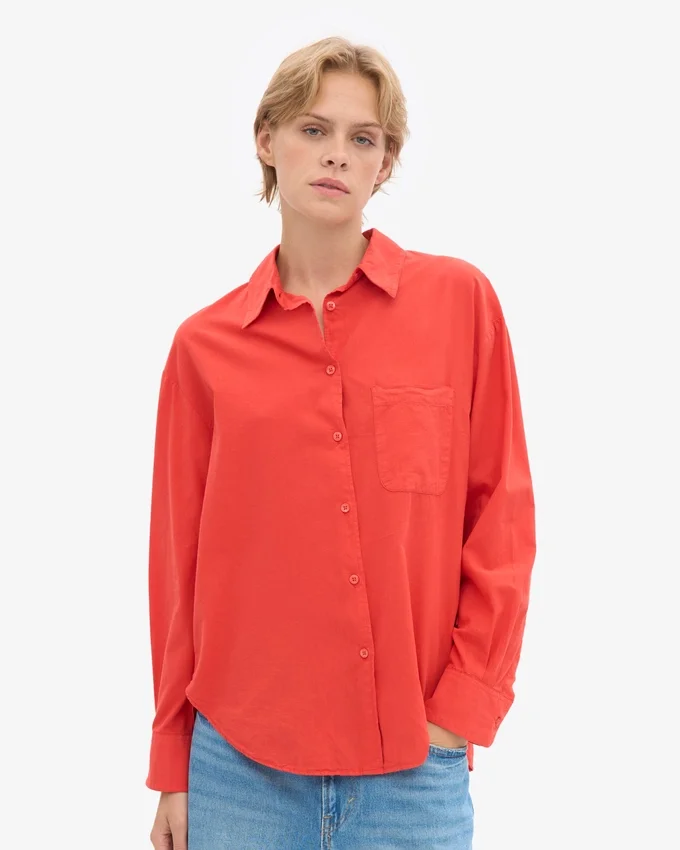 Camisa orgánica de corte holgado - Rojo mandarina