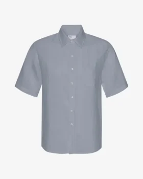 Camisas de lino de manga corta - Azul acero