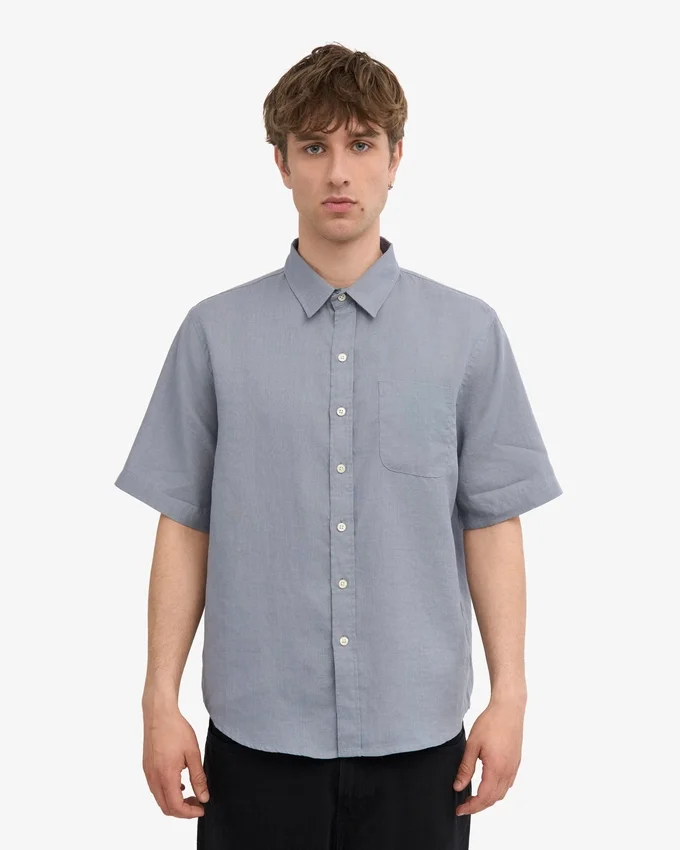 Camisas de lino de manga corta - Azul acero