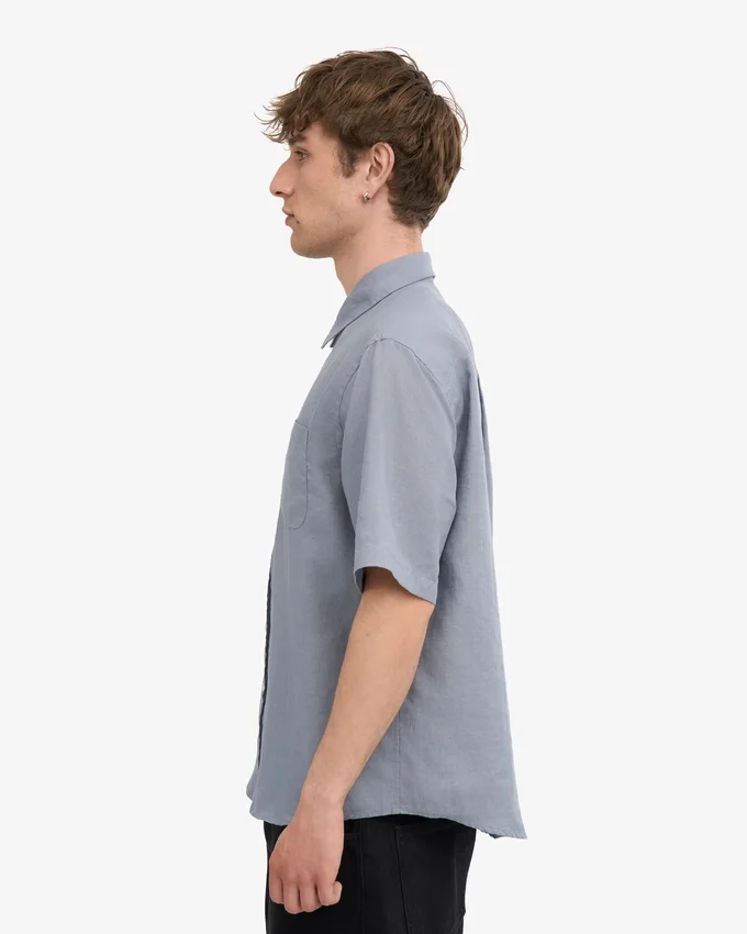 Camisas de lino de manga corta - Azul acero