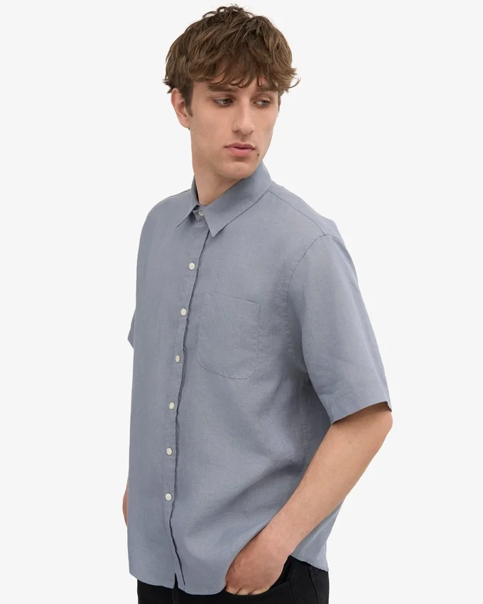 Camisas de lino de manga corta - Azul acero