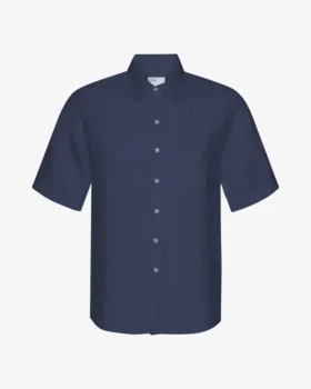Camisas de lino de manga corta - Azul marino