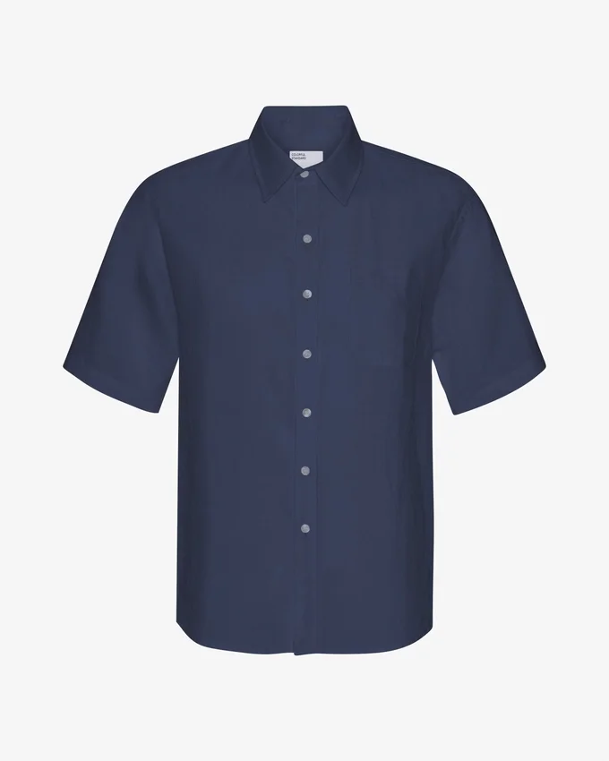 Camisas de lino de manga corta - Azul marino