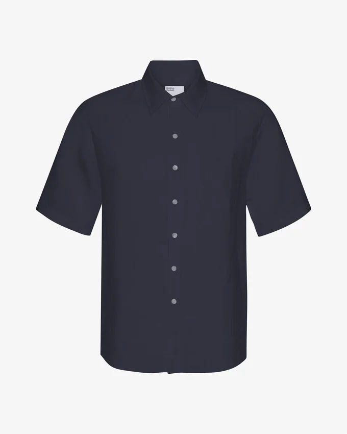 Camisas de lino de manga corta - Azul marino
