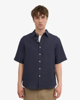 Camisas de lino de manga corta – Azul marino