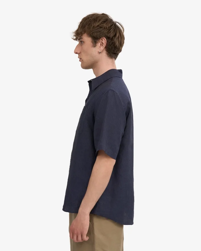 Camisas de lino de manga corta - Azul marino
