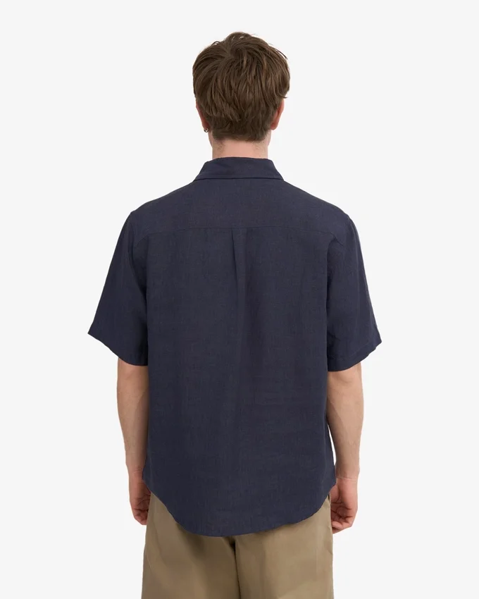 Camisas de lino de manga corta - Azul marino