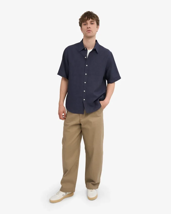 Camisas de lino de manga corta - Azul marino