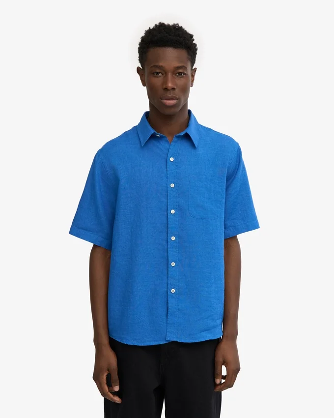 Camisas de lino de manga corta - Azul Pacífico