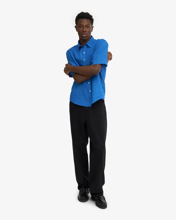 Camisas de lino de manga corta - Azul Pacífico
