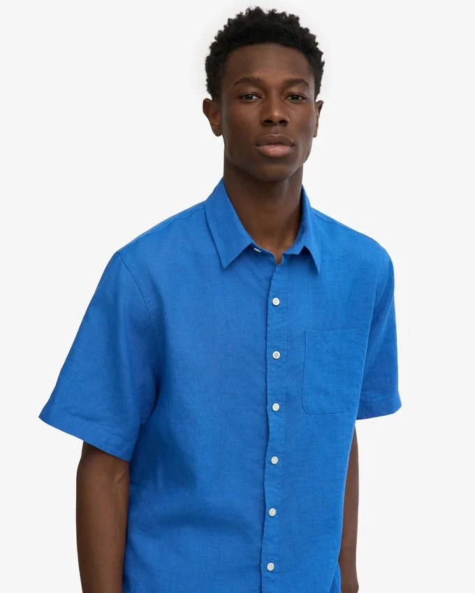 Camisas de lino de manga corta - Azul Pacífico