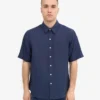 Camisas de lino de manga corta - Azul petróleo