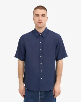 Camisas de lino de manga corta – Azul petróleo