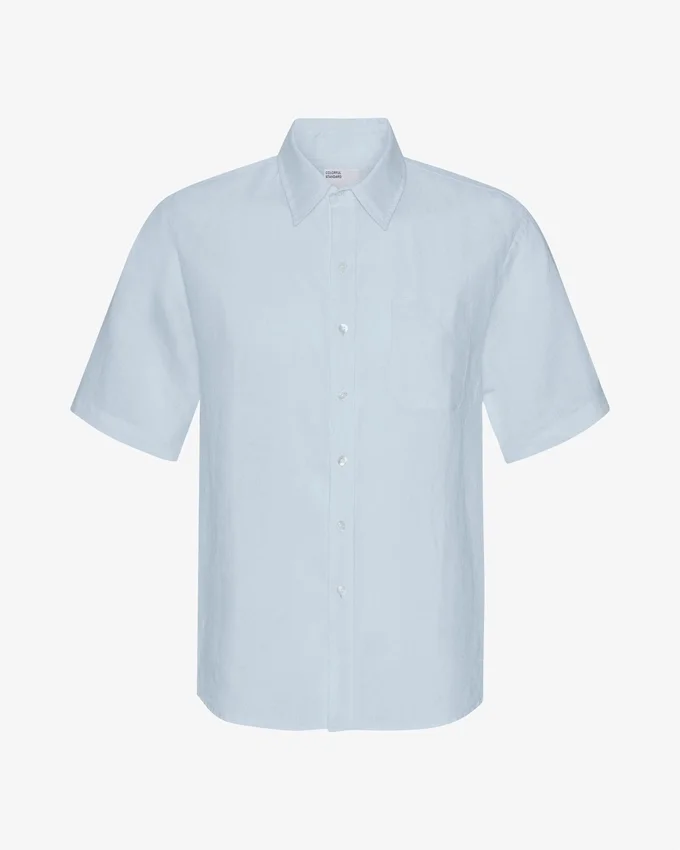 Camisas de lino de manga corta - Azul polar