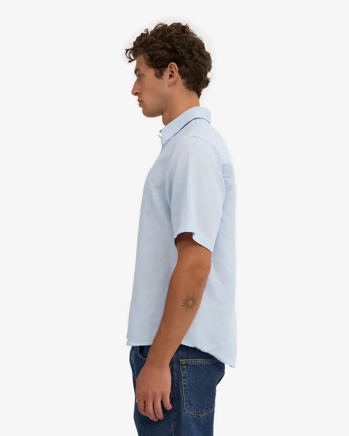 Camisas de lino de manga corta - Azul polar