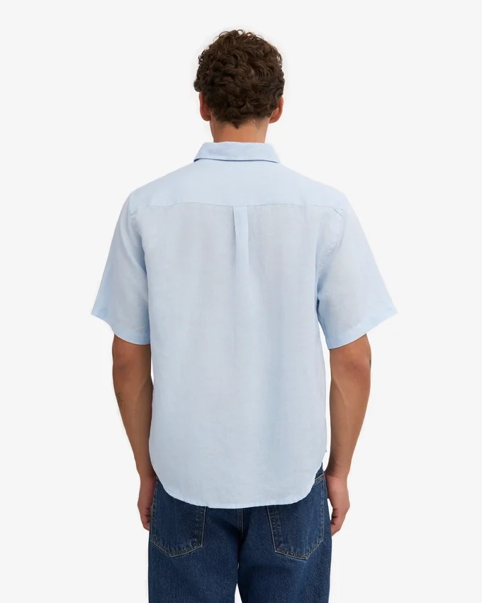 Camisas de lino de manga corta - Azul polar
