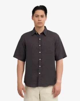 Camisas de lino de manga corta – Gris lava