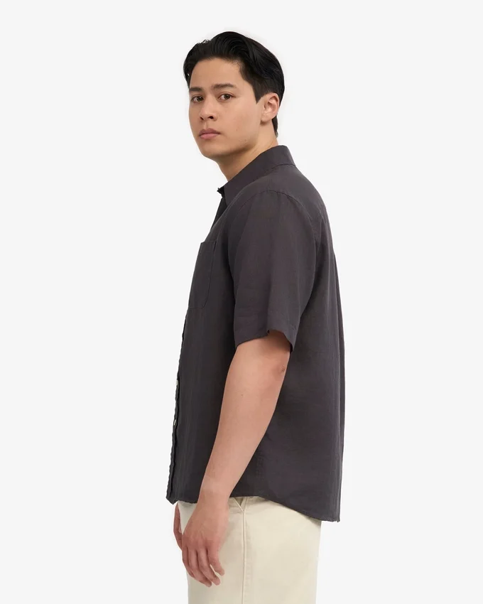 Camisas de lino de manga corta - Gris lava