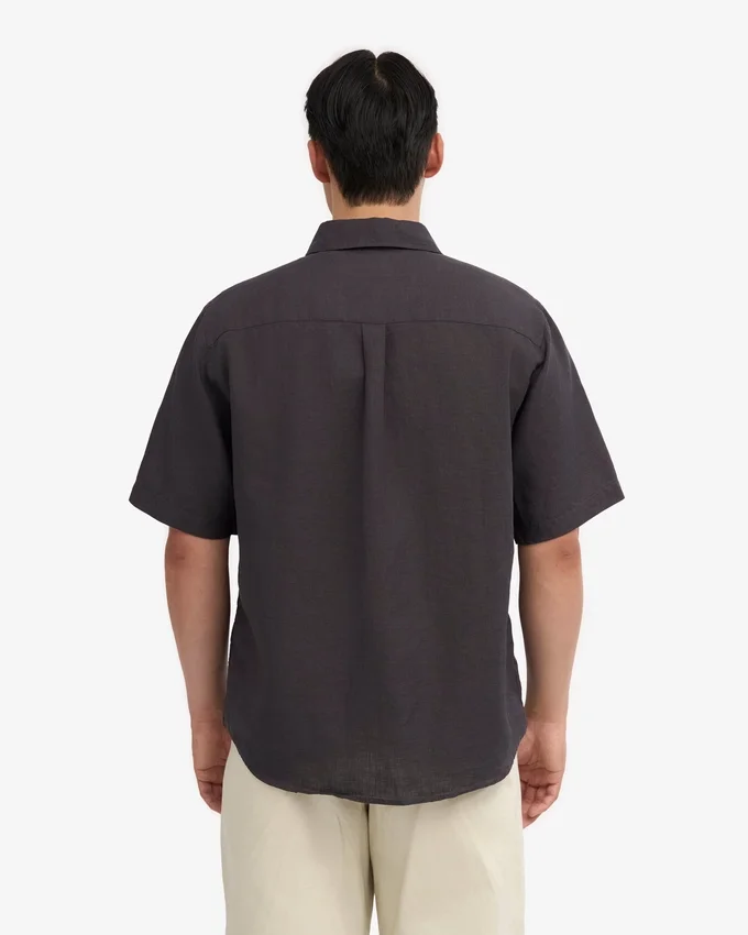Camisas de lino de manga corta - Gris lava
