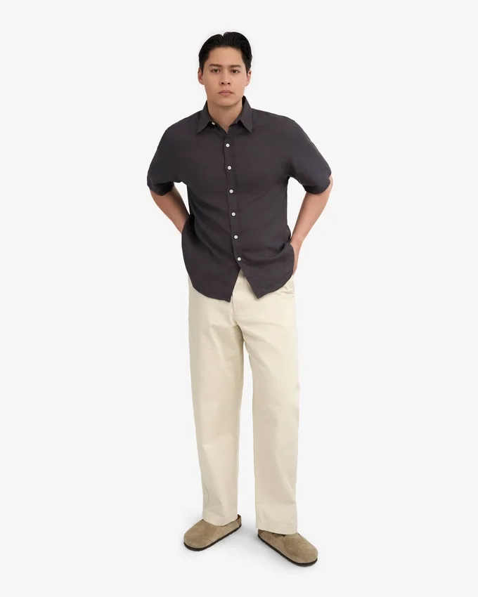 Camisas de lino de manga corta - Gris lava