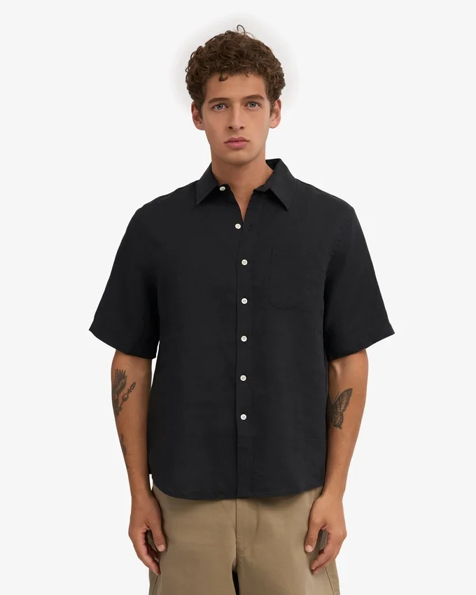 Camisas de lino de manga corta - Negro intenso