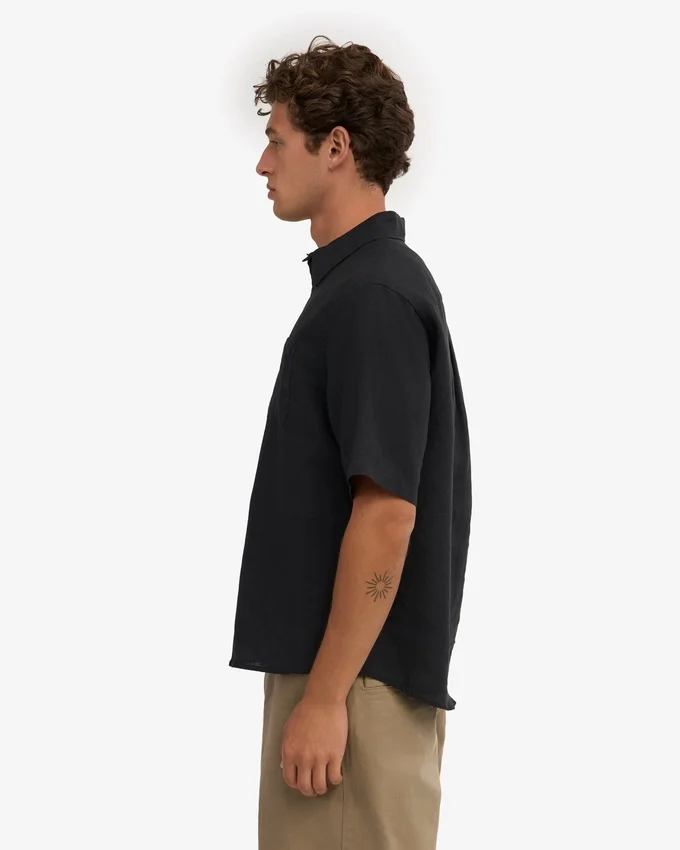 Camisas de lino de manga corta - Negro intenso