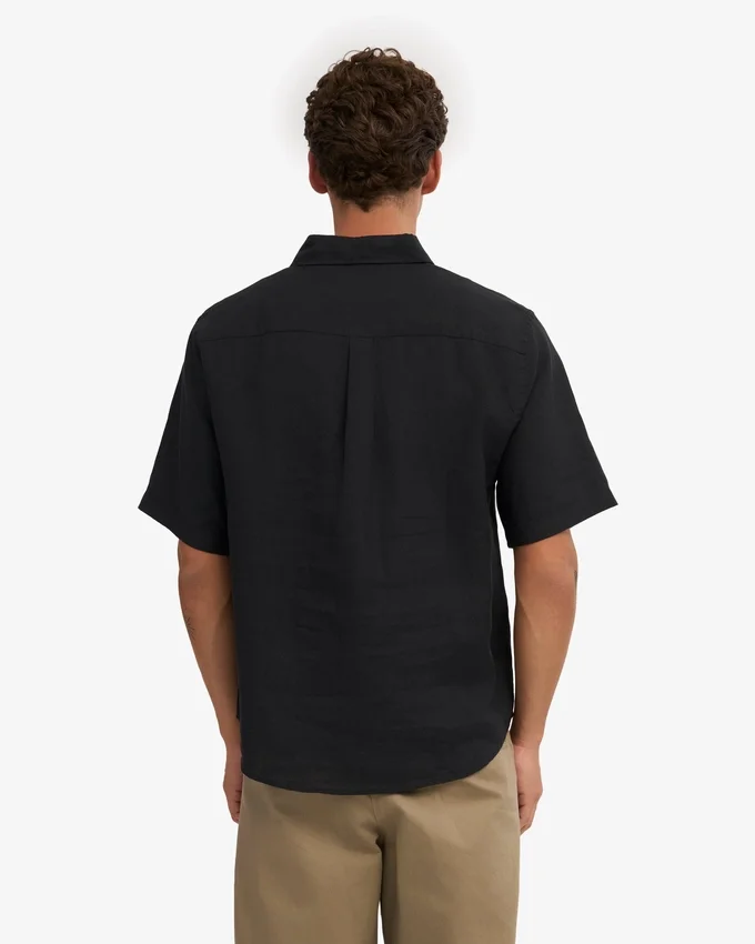 Camisas de lino de manga corta - Negro intenso