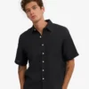 Camisas de lino de manga corta - Negro intenso
