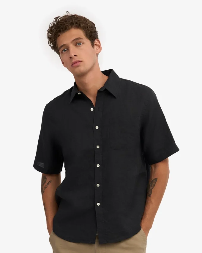 Camisas de lino de manga corta - Negro intenso