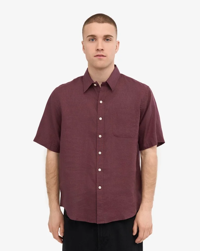 Camisas de lino de manga corta - Rojo sangre