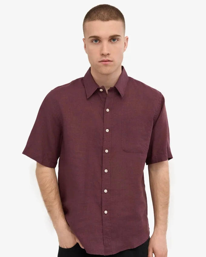 Camisas de lino de manga corta - Rojo sangre