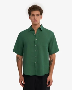 Camisas de lino de manga corta – Verde esmeralda