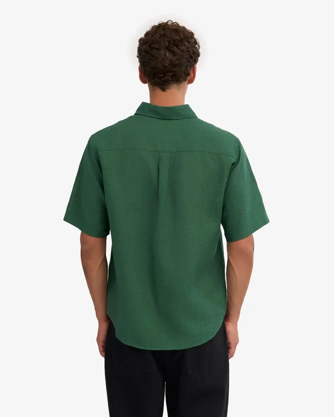 Camisas de lino de manga corta - Verde esmeralda