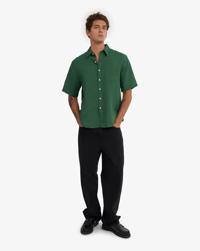 Camisas de lino de manga corta - Verde esmeralda