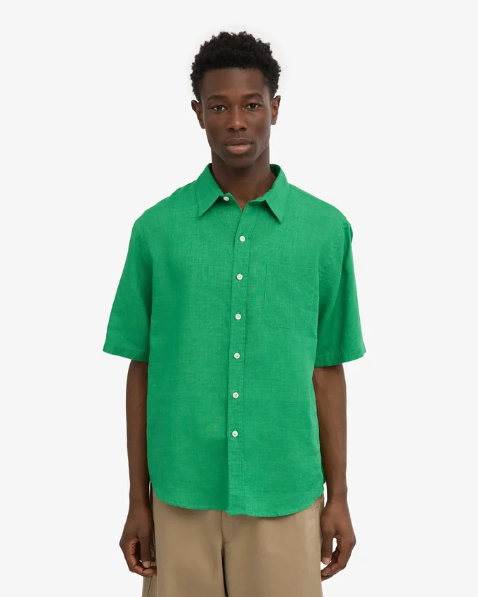 Camisas de lino de manga corta - Verde Kelly