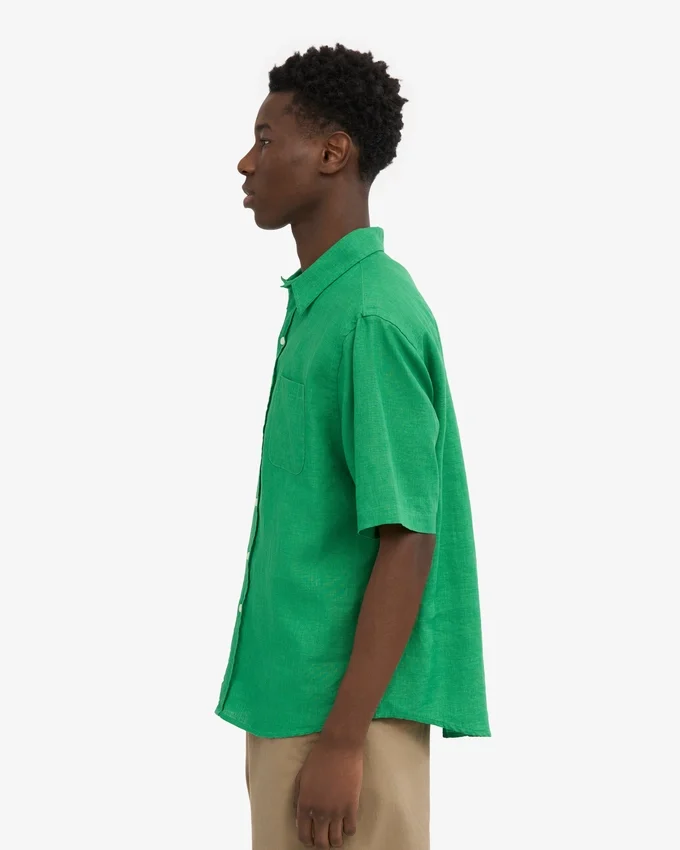 Camisas de lino de manga corta - Verde Kelly
