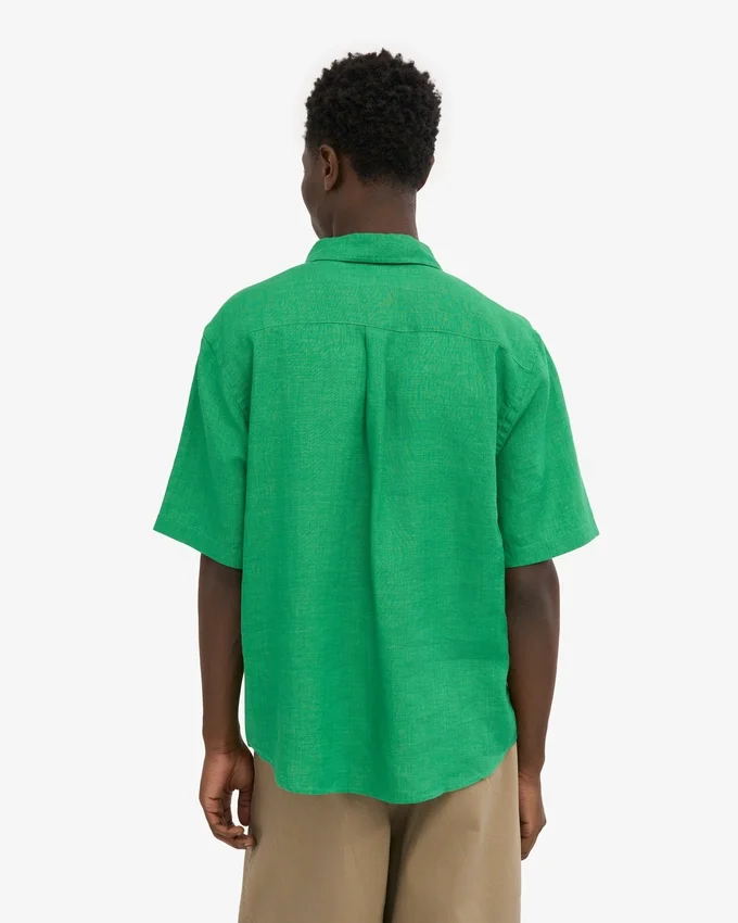 Camisas de lino de manga corta - Verde Kelly