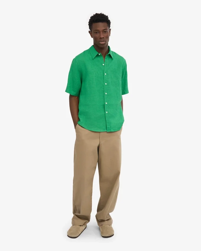 Camisas de lino de manga corta - Verde Kelly