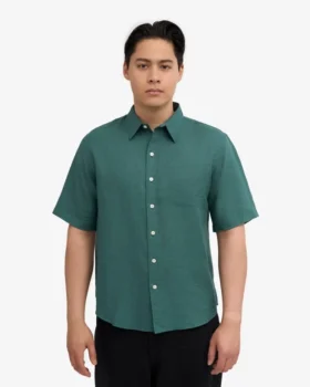 Camisas de lino de manga corta – Verde océano