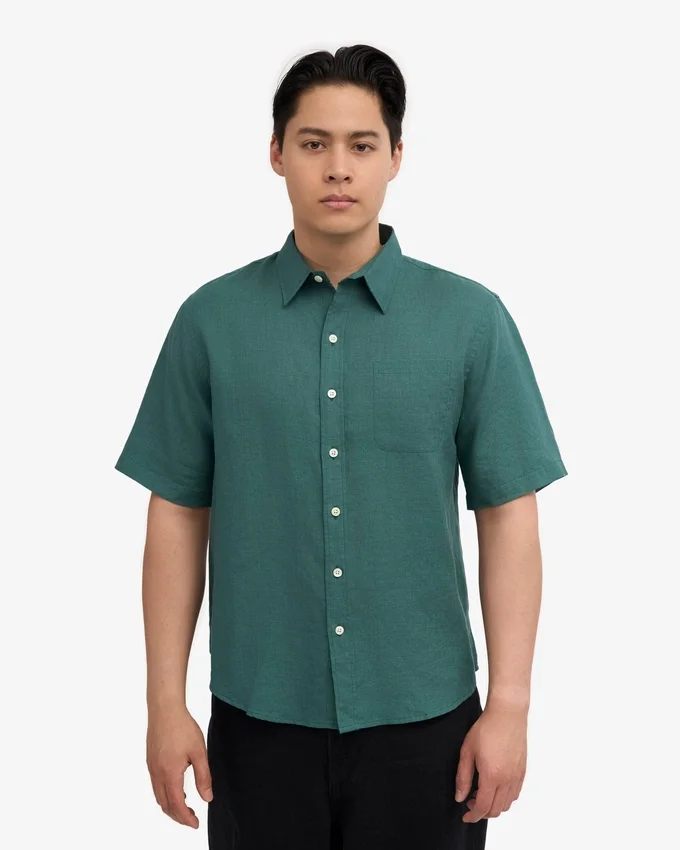 Camisas de lino de manga corta - Verde océano