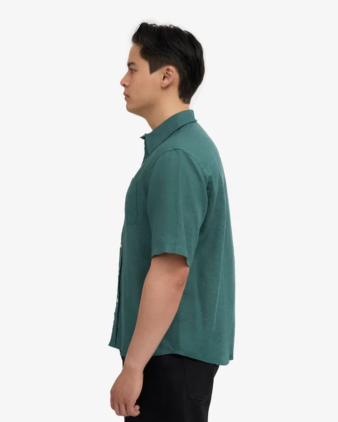 Camisas de lino de manga corta - Verde océano