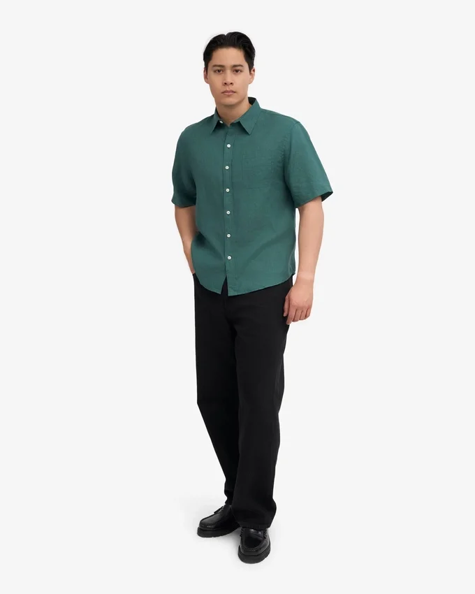 Camisas de lino de manga corta - Verde océano
