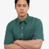 Camisas de lino de manga corta - Verde océano